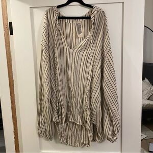 Free People Cream Blouse with Black Stripes